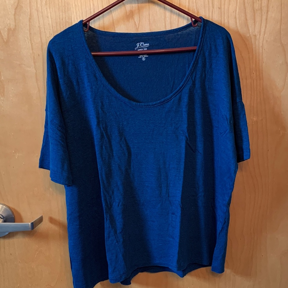 J. Crew Blue Short Sleeve Relaxed Linen T-shirt